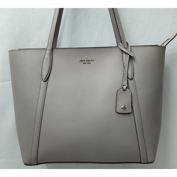 Kate Spade New York Cara Gray Leather Double Handle Tote Shoulder Bag - Picture 2 of 16